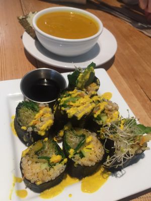 Brown rice sushi with kimchi at Eternal Abundance in Vancouver