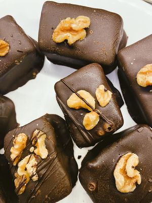 vegan fudgy peanut butter slabs  at Hare Krishna Food For Life in Fortitude Valley
