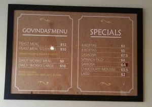 menu 2 at Hare Krishna Food For Life in Fortitude Valley