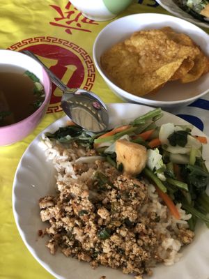 Rice with 2 dishes and soup  at Faasai Vegetarian Food - ฟ้าใส อาหารเจ in Phitsanulok