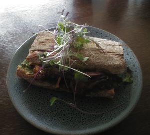 Roasted cauliflower baguette, with pesto and coriander. $8.50 at Waratah Organics in Upper Ferntree Gully