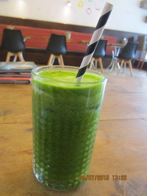 Extreme Green; kale, spinach, cucumber, apple, lemon, mint and coconut water. $8.50 at Waratah Organics in Upper Ferntree Gully