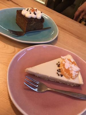 White chocolate cake and buckwheat carrot cake at Bindicafe in Amersfoort