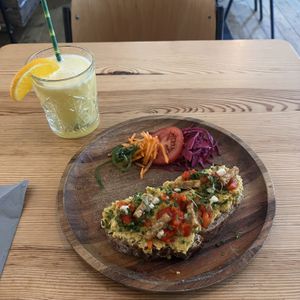 Orange juice and sandwich   at Bindicafe in Amersfoort