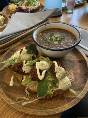 Falafel sandwich & soup of the day (Mexican bean soup)  at Bindicafe in Amersfoort
