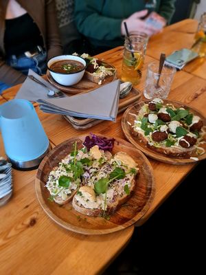 Tuna salad sandwich, falafel sandwich, small soup with sandwich at Bindicafe in Amersfoort