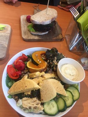 Burger and salad, very delicious  at Bindicafe in Amersfoort