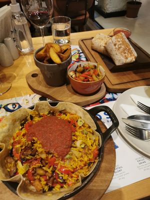 Tampico (vegan) and Burrito (vegan) sides of wedges and grilled veg at Amigos in Skopje