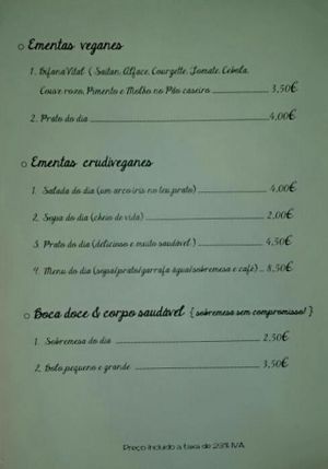 Menu at Olokun in Torres Vedras