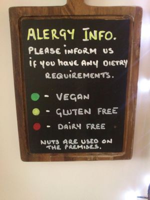 The allergen labelling system for the menu at The HiVe Cafe. at The HiVe Cafe in Weymouth