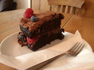 Mixed berry chocolate cake (vegan) at The HiVe Cafe. at The HiVe Cafe in Weymouth