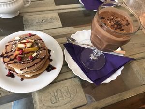 Pancakes and rawtella cocktail at Sweet Secret of Raw in Prague