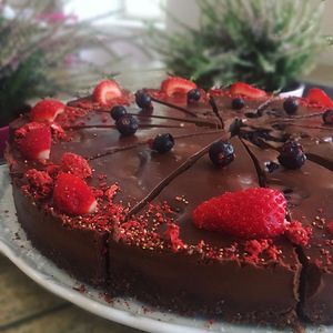 Dark Chocolate with blueberries at Sweet Secret of Raw in Prague