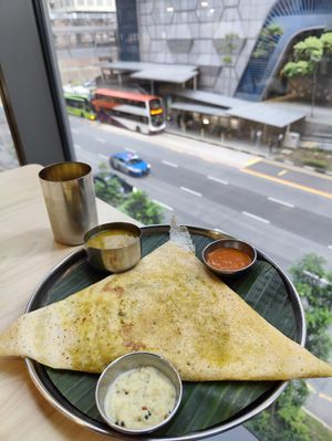 Watching the world goes by at Annalakshmi Restaurant in Central Singapore