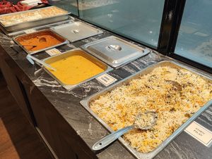 Buffet spread at Annalakshmi Restaurant in Central Singapore