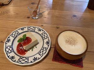 Vegan lemon yogurt cheesecake and soy chai at Phalam Cafe in Kyoto