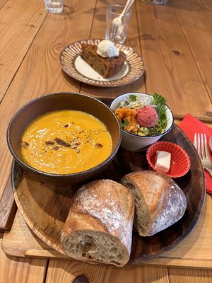 Soup of the day and carrot cake   at Phalam Cafe in Kyoto