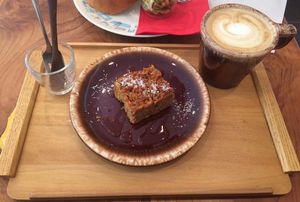 Soymilk Latte and Carrot-cocunut cake  at Phalam Cafe in Kyoto