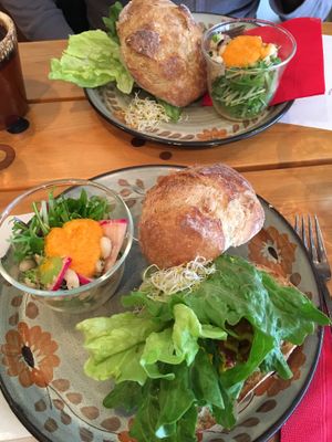 Delicious lentil burgers at Phalam Cafe in Kyoto