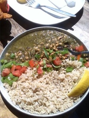 Black eye peas, greens & brown rice Yummy  at Market - Dizengoff in Tel Aviv