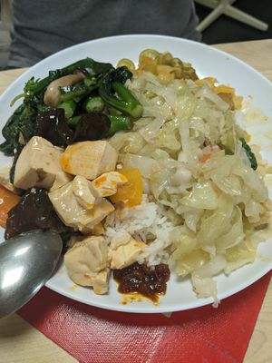 Four choices - so much food!! at Five Insights Hall 五观食堂 in Central Singapore