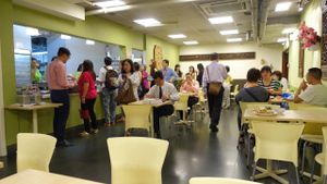 customers queuing to order their food at Five Insights Hall 五观食堂 in Central Singapore