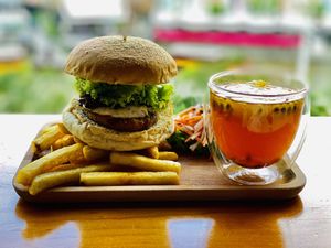 Lion’s mane truffle burger set  at nomVnom Bistro - Clarke Quay in Central Singapore