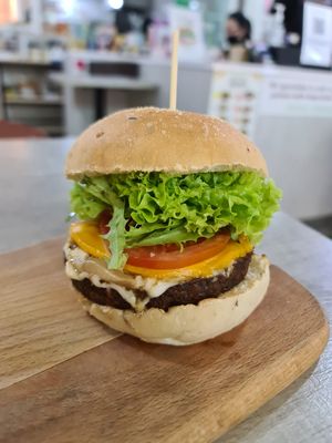 Vegan cheese burger at nomVnom Bistro - Clarke Quay in Central Singapore