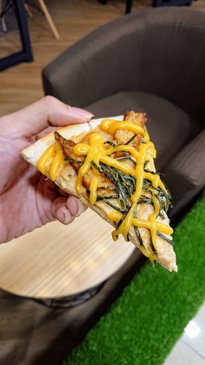 cheesy tempeh pizza at nomVnom Bistro - Clarke Quay in Central Singapore