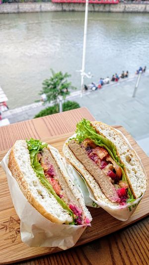 Beetroot Hummus mushroom burger at nomVnom Bistro - Clarke Quay in Central Singapore