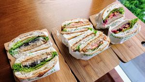 Truffle Lion's Mane mushroom burger, Rocket Tower soy burger, Beetroot Hummus mushroom burger at nomVnom Bistro - Clarke Quay in Central Singapore