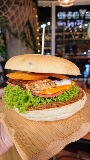 Ham and Cheese tempeh burger at nomVnom Bistro - Clarke Quay in Central Singapore