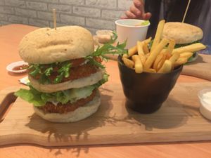 burger and fries at nomVnom Bistro - Clarke Quay in Central Singapore