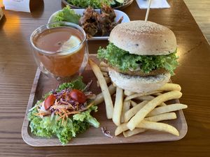 Lions Mane Truffle Burger Set  at nomVnom Bistro - Clarke Quay in Central Singapore