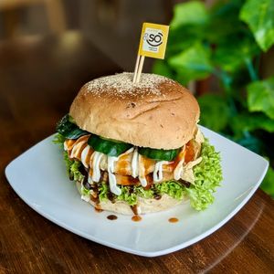 Vegan Ramly Burger at nomVnom Bistro - Clarke Quay in Central Singapore