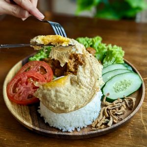 Toon Rendang Rice with Vegan Fried PlantEgg at nomVnom Bistro - Clarke Quay in Central Singapore