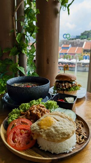 Toon Rendang Rice with Vegan Fried PlantEgg, Ramly Burger, BamNut Vietnamese Pho at nomVnom Bistro - Clarke Quay in Central Singapore