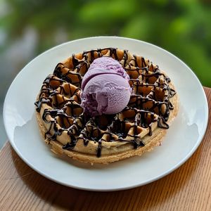 Vegan BamNut Waffle with Purple Sweet Potato Ice-Cream at nomVnom Bistro - Clarke Quay in Central Singapore