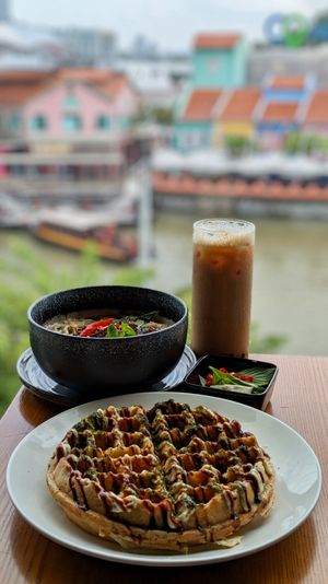 Vegan BamNut Vietnamese Pho, Okonomiyaki Waffle, Earl Grey Black Sugar Boba Tea at nomVnom Bistro - Clarke Quay in Central Singapore