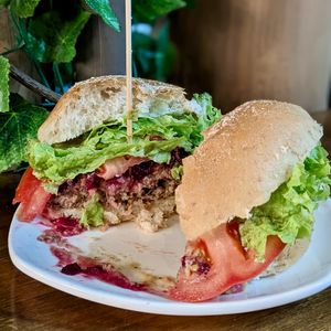 Vegan Beetroot Hummus Burger at nomVnom Bistro - Clarke Quay in Central Singapore