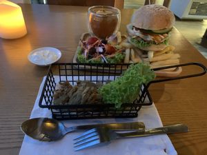Fried oyster mushrooms, their special Mayo dip, and their Ramly Burger set! 😋 #Veganuary at nomVnom Bistro - Clarke Quay in Central Singapore