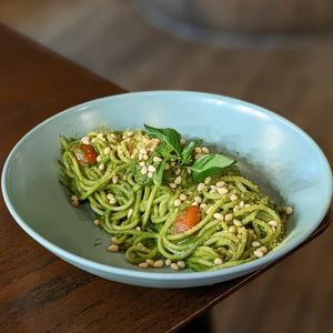 Vegan Pesto Spaghetti at nomVnom Bistro - Clarke Quay in Central Singapore