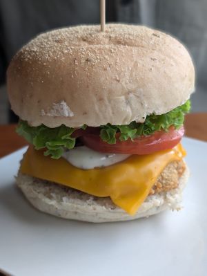Lots of choices to choose from. We had a mushroom type burger, a soy beef type patty with black bean sauce, some fried mushrooms, and some egg tarts (especially tasty egg tarts). at nomVnom Bistro - Clarke Quay in Central Singapore