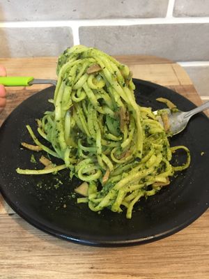 Spinach + sliced mushrooms + sticky cashew cheese = yumz at nomVnom Bistro - Clarke Quay in Central Singapore