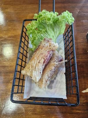 Vietnam Yam Rolls: Crispy netted yam spring rolls at nomVnom Bistro - Clarke Quay in Central Singapore