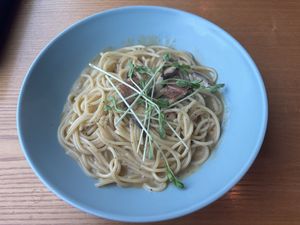 Vegan spaghetti carbonara   at nomVnom Bistro - Clarke Quay in Central Singapore