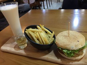 Lion's Mane truffle burger  at nomVnom Bistro - Clarke Quay in Central Singapore