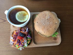 lion mane truffle mushroom burger set $13.90 at nomVnom Bistro - Clarke Quay in Central Singapore