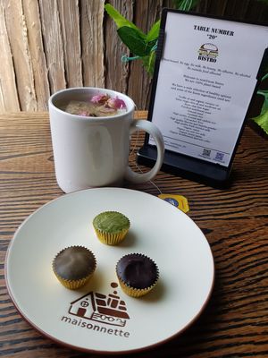 Raw mini chocolates come in 3 flavour. Nice!!! at nomVnom Bistro - Clarke Quay in Central Singapore