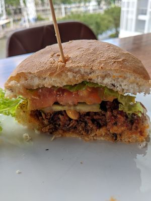 The inside of the Alamak - the best burger we tried here at nomVnom Bistro - Clarke Quay in Central Singapore